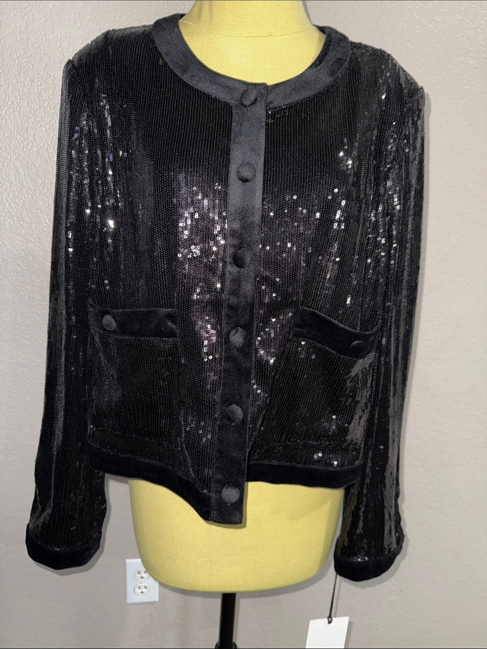 Black Sequin Velvet Button-Front Jacket - Women